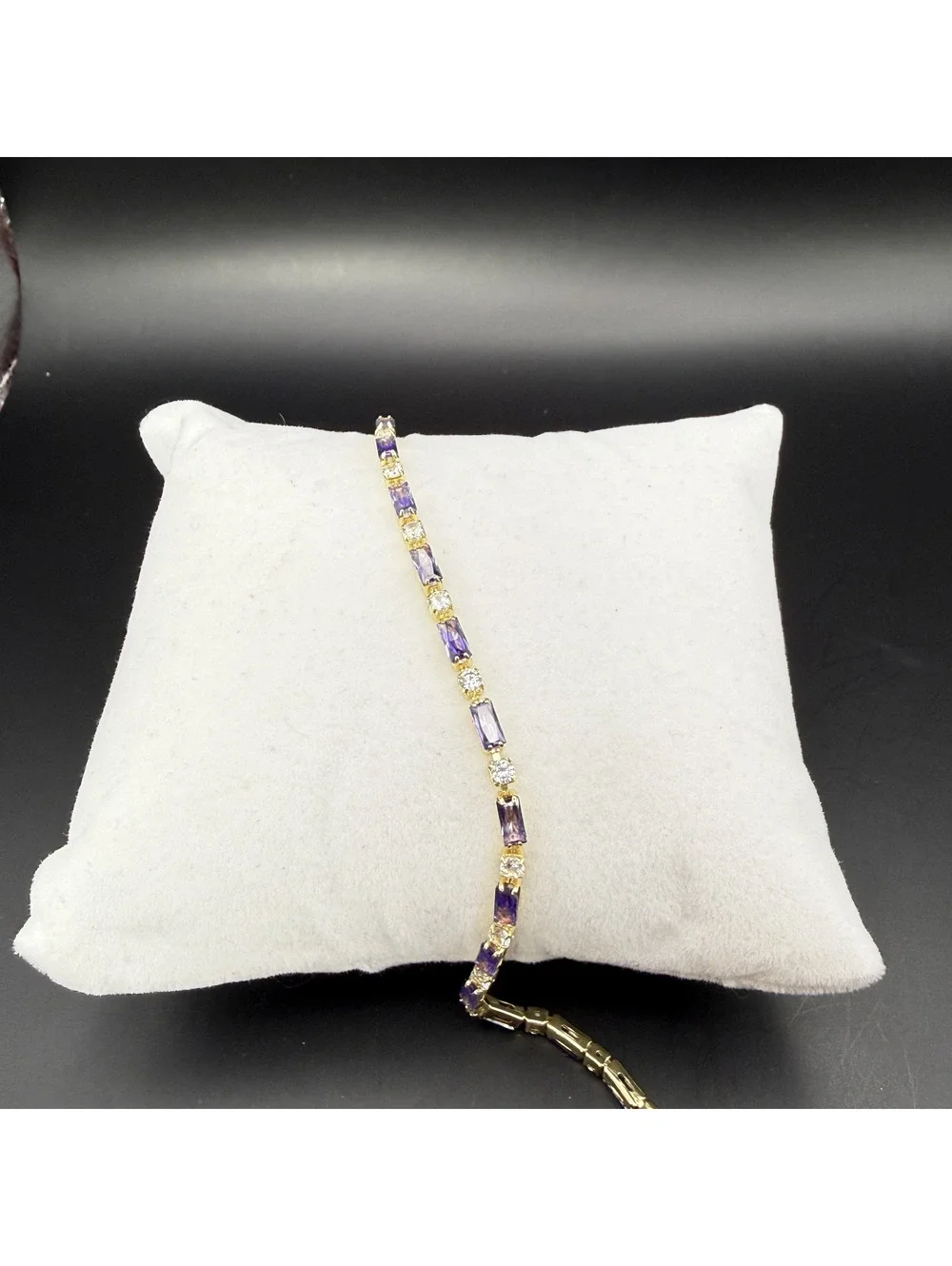 candy+clover lilac amethyst baguette gold tone tennis bracelet